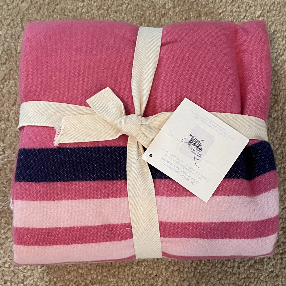 Pottery Barn Kids Tiro a Rayas Brillantes 50x60” Rosa Caliente Azul Púrpura Rayas Blancas Foto 2 de 4