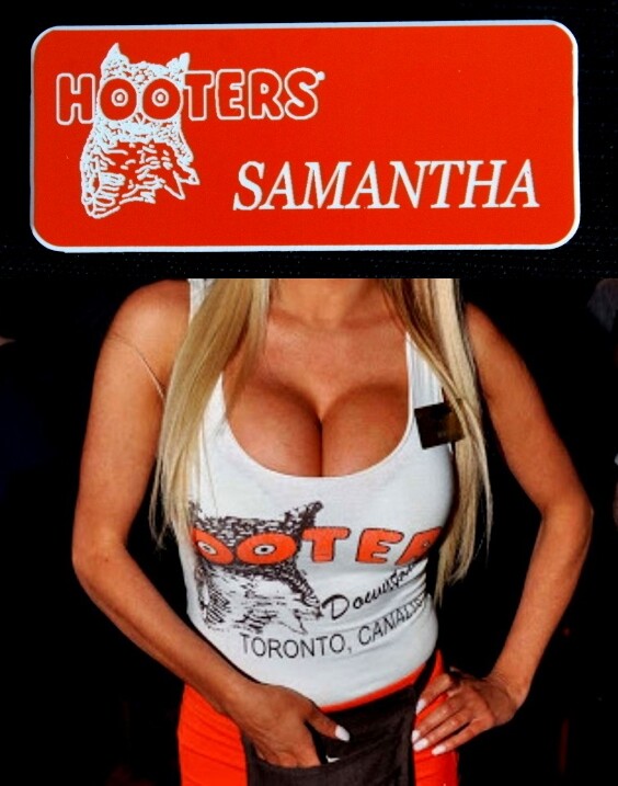 Hooters Uniform Samantha Name Tag Pin Back Dress Up Role Play Lingerie Casino 