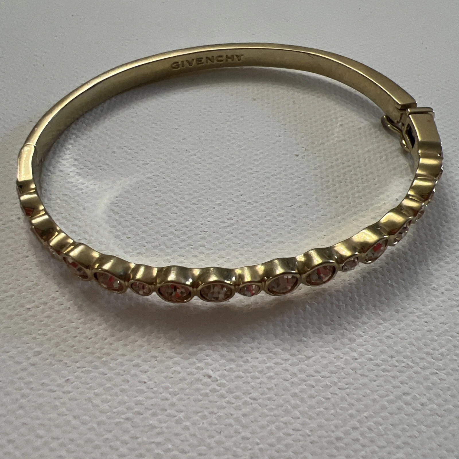 Bracciale Cerniera Metallo Tono Oro Strass Chiari Firmato Givenchy Vintage
