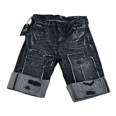 NWT PRPS Black Challenger Straight Leg Distressed Cotton Shorts Mens Size  29X11