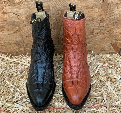 Para hombres Cuero Estampado de Cocodrilo mitad Bota Botin vaquero piel  Impresa Cocodrilo | eBay
