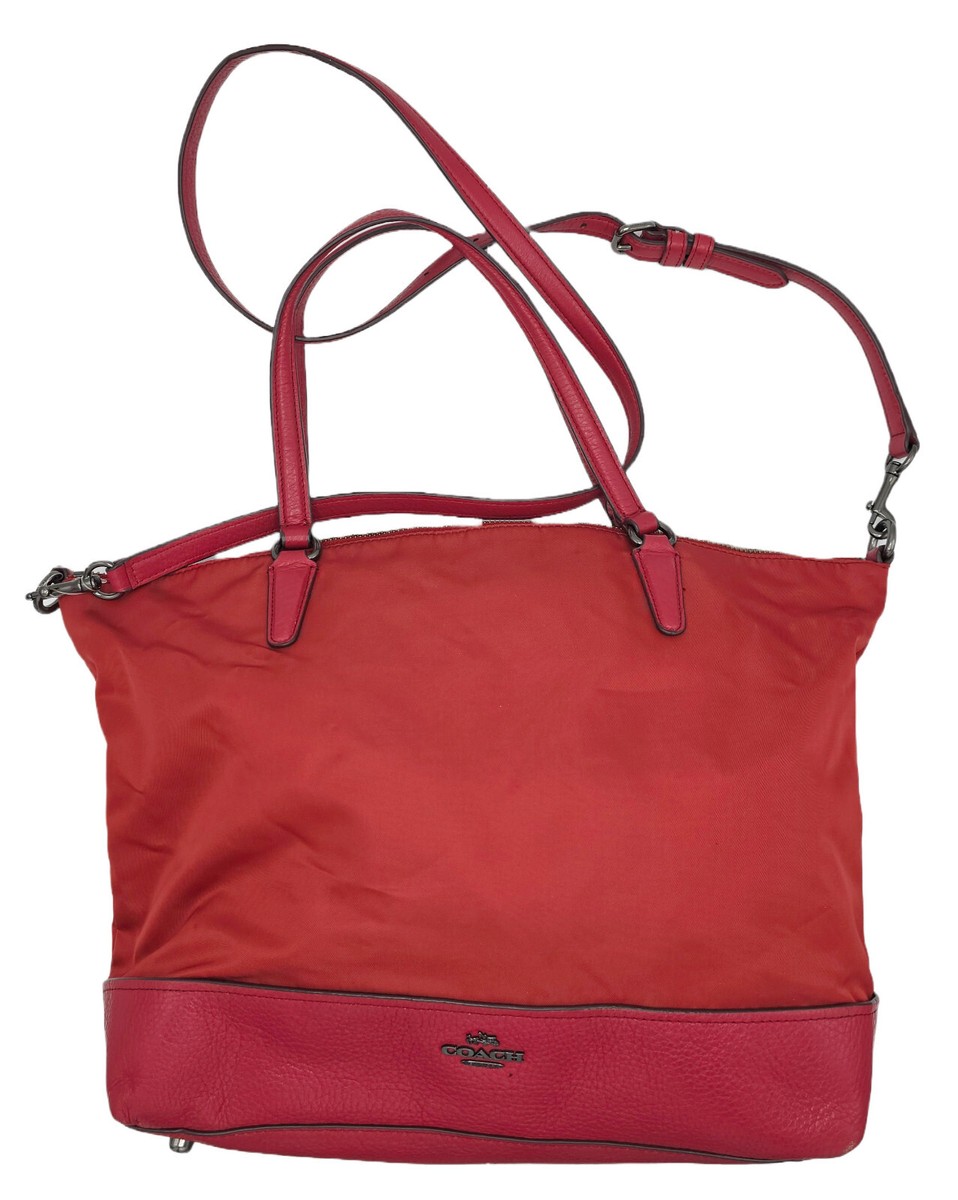 COACH D1777-F57902 RED NYLON with LEATHER SATCHEL CROSSBODY TOTE