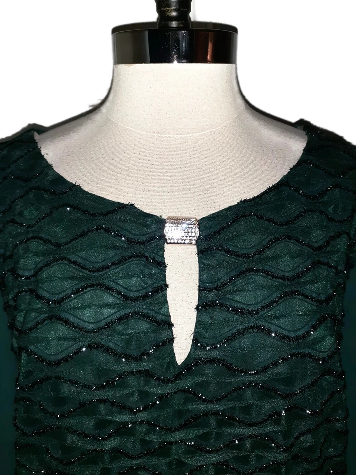 NEW CONNECTED Plus Size 24W Sheath Dress Green Black Sparkles Knee Length - Image 2 of 4