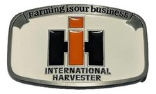 International Harvester Metal Enamel White Belt Buckle