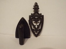 Cast Iron Mini Toy Sad Iron with Reverse Cathedral Stand Trivet Salesman Sample