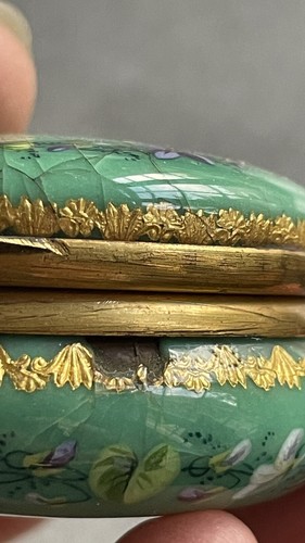 Boîte Émail vert décor Floral XIXè Napoléon III French Victorian Enamel Box - Picture 9 of 10