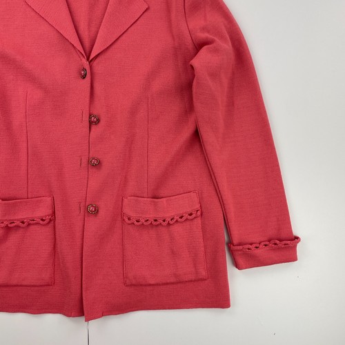 DAXON Blazer 14 16 Pink Womens Merino Wool Blend Pockets Vintage Knit - Picture 3 of 12