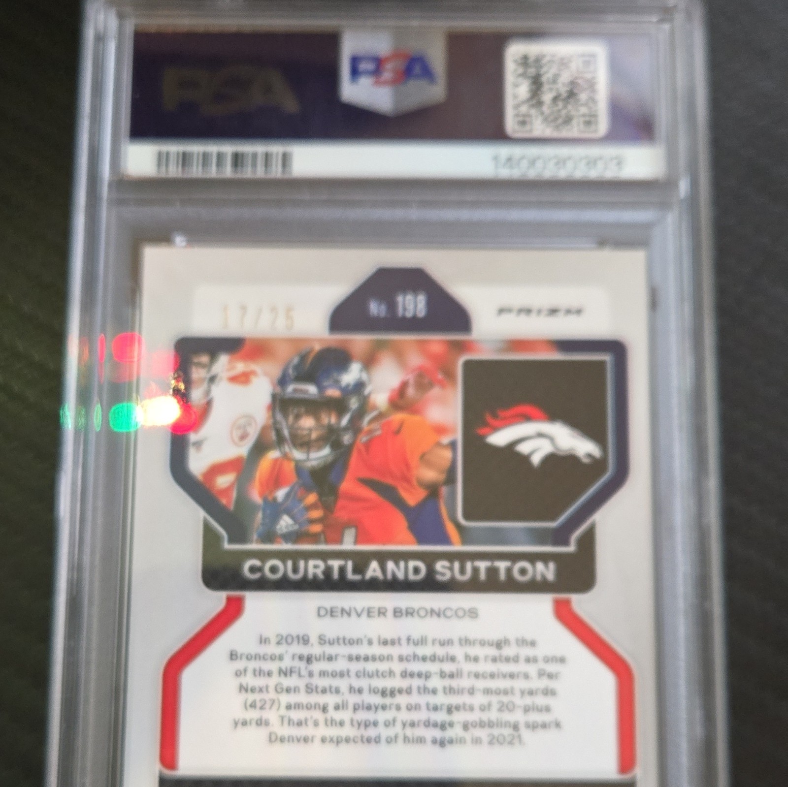 PANINI 2021 PRIZM Courtland Sutton Broncos Navy Camo Prizm /25 PSA 9 #198 view 2