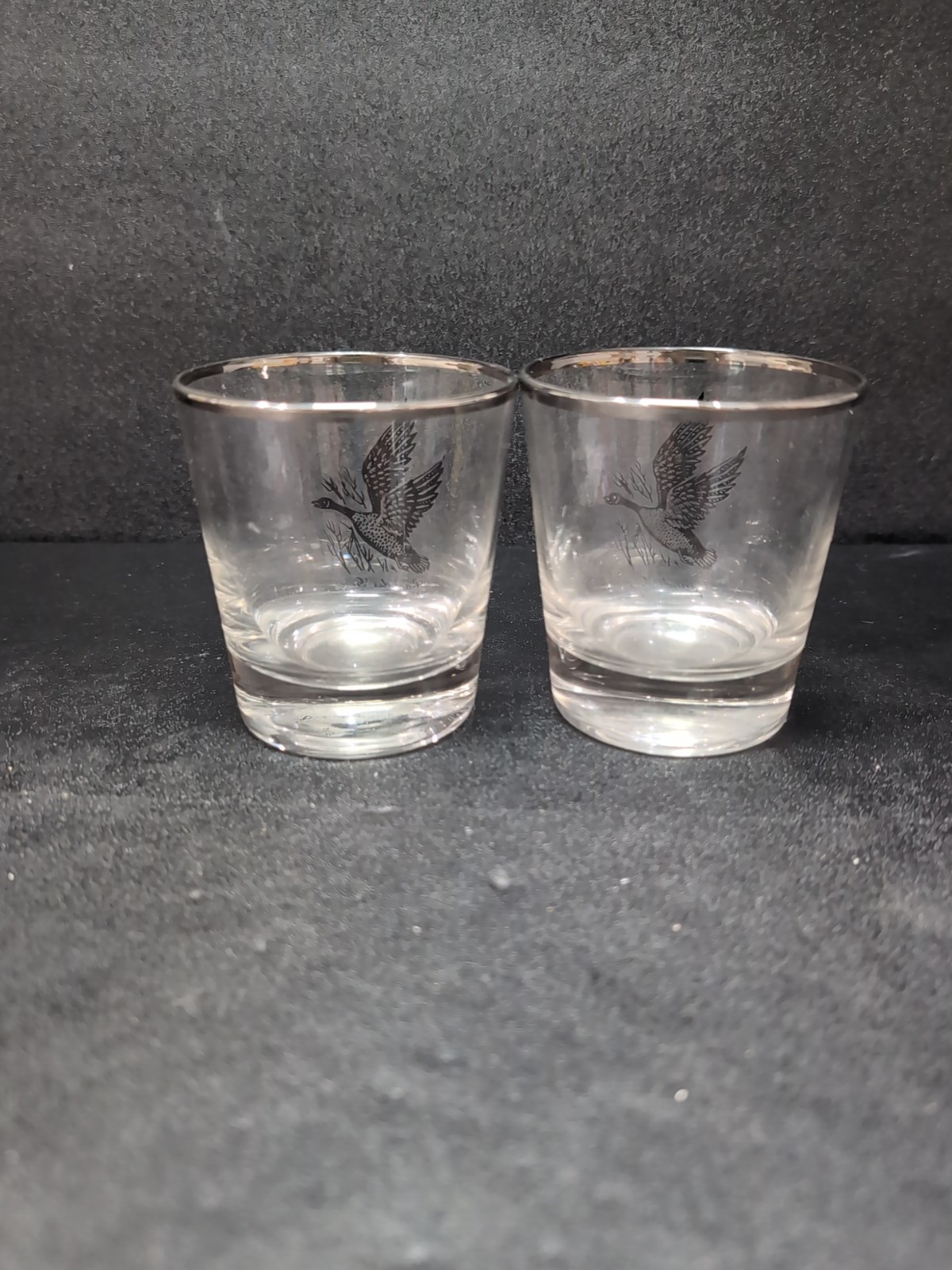 Canada Goose Whiskey Glass Set, Silver Trim Low Ball Glasses, Vtg Federal Glass thumbnail 3