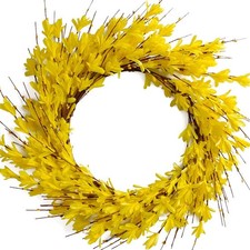 Bibelot 20inch Artificial Forsythia Flower Wreath Spring Summer Fall Silk Leaves