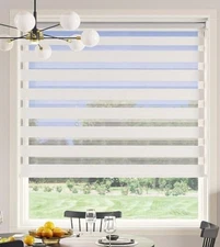 Custom Blackout Zebra Roller Window shades cordless white dual layer blinds