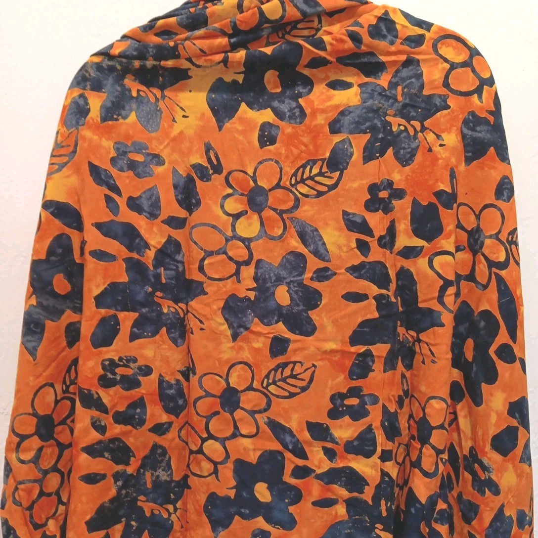 Bold Batik Orange Navy Bright Rectangular Scarf S… - image 8