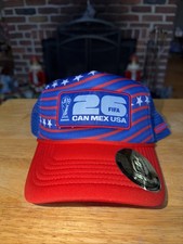 FIFA World Cup 2026 CAN MEX USA Red/Blue Mesh Trucker Snapback Hat Cap NEW