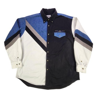Express Rider Denim Shirt Mens XL Colorblock Western Pearl Snap Vintage