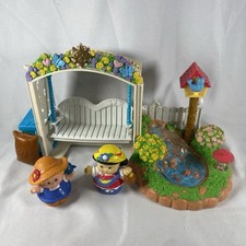 Vintage Fisher Price Loving Family Dollhouse Backyard Garden Koi Pond Works