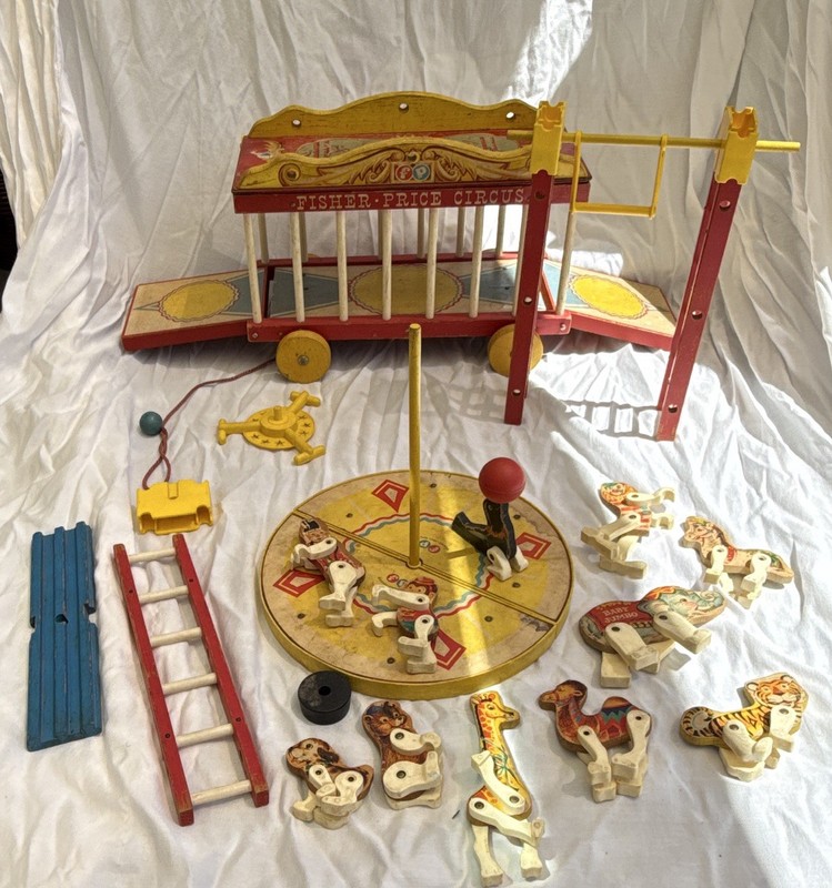 Fisher-Price Vintage 1963 Circus Pull Toy Set w/ Animals & Accessories