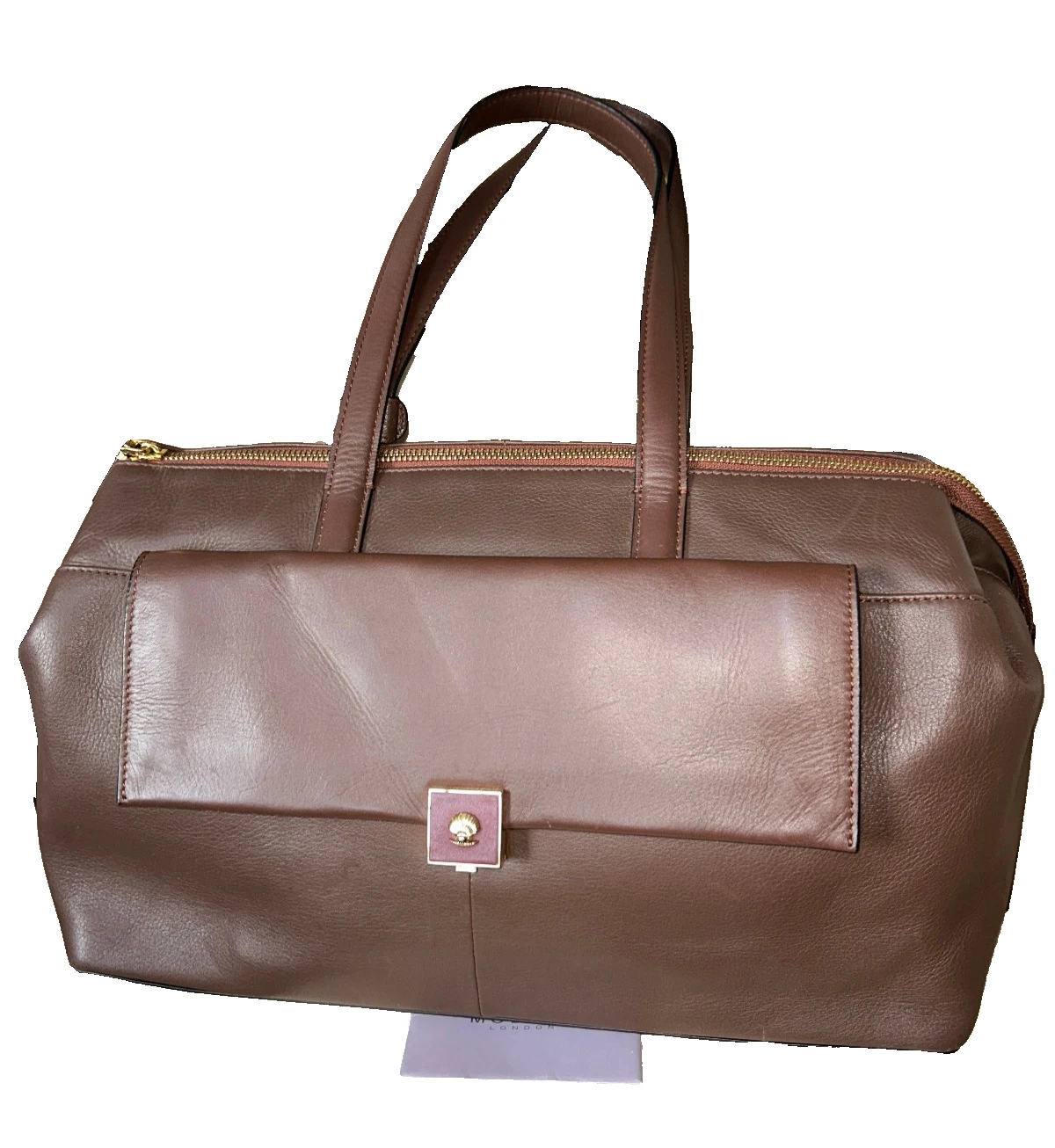 MADE IN UK Luxury Real Leather Brown Large Handbag Tote Shoulder Bag Holdall 80s