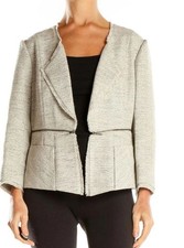 Classiques Entier Women's Blazer Jacket Size M Gray Tweed Open Zipper