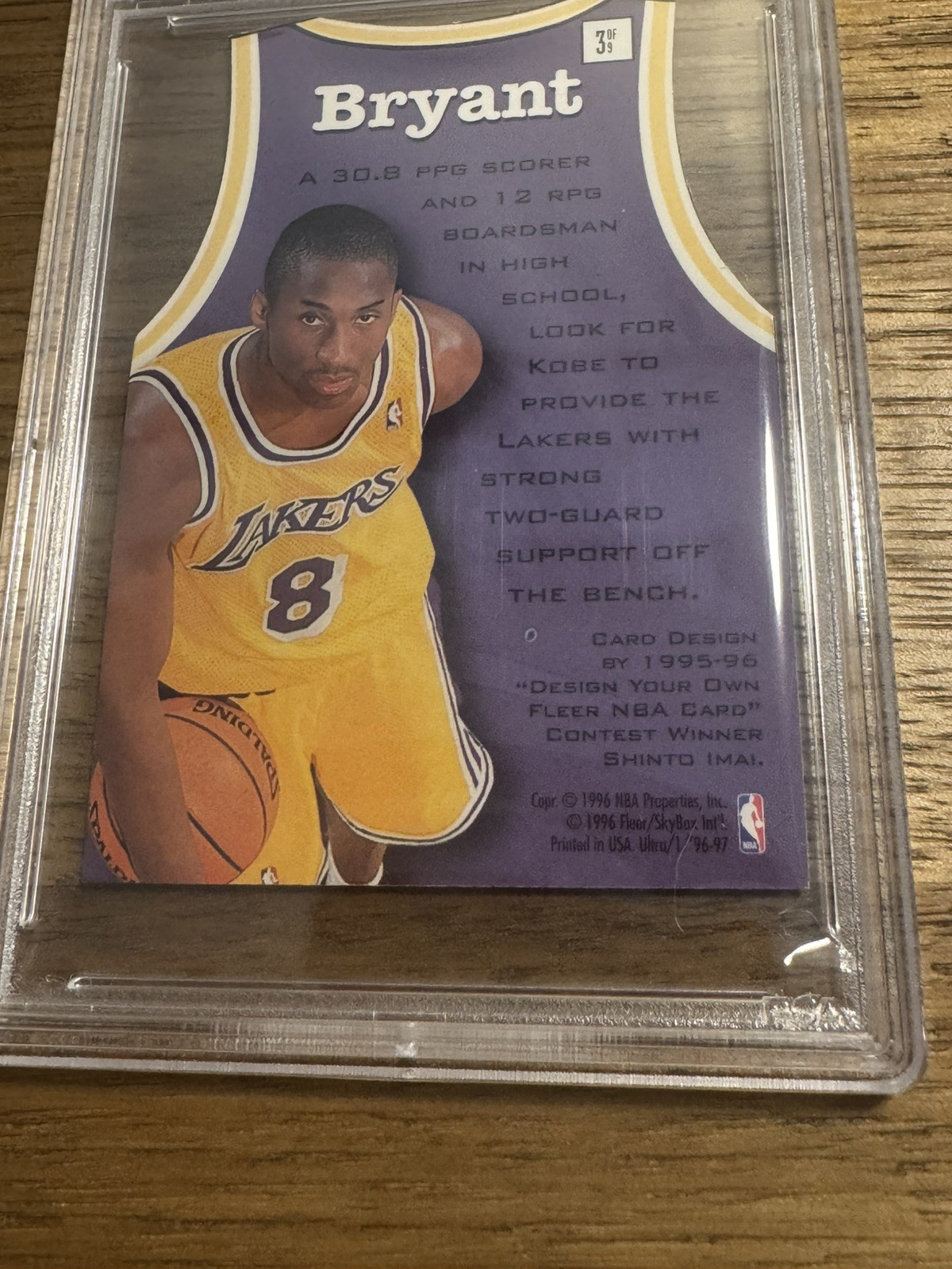 1996-97 Fleer Ultra Fresh Faces Kobe Bryant #3 PSA 8 Los Angeles Lakers Rookie view 4