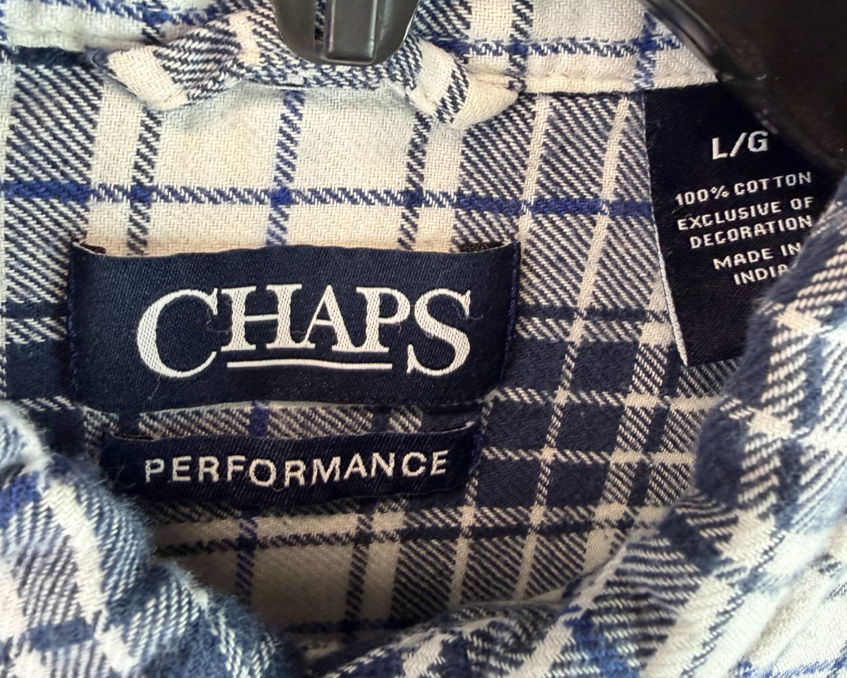 Chaps Performance Blue Plaid Button Down Flannel … - image 3