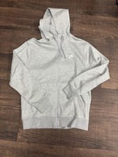 Nike Men's Size S Gray Full Zip Hooded Fleece Cotton Blend Logo Hoodie