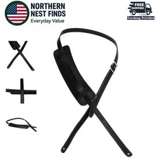 Hand-Crafted Black Leather Guitar Strap with Fifties Aesthetic  Adjustable Fit