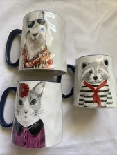 Signature Housewares Incorporated Hipster Animals Cat Llama Racoon Stoneware Mug