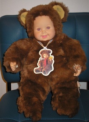 XL Anne Geddes Baby Bär 38cm Plüsch Künstlerpuppe Stofftier 1997 dunkelbraun