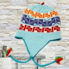 NEW PERU PERUVIAN ALPACA TRENDY HANDMADE SOFT KNIT REVERSIBLE CHULLO BEANIE HAT