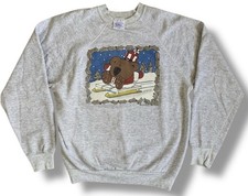 Vtg  91 Christmas Sweatshirt Sweater Crewneck Chubby Teddy Bear Glitter Sz XL