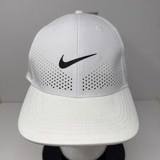 Nike Golf Mens Hat Cap Perforated Swoosh Flex Dri-Fit ADV White L/XL FB5633-100