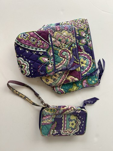 Vera Bradley 4 Piece Set Pattern Heather 2013 Purple Paisley Pouches & Wristlet