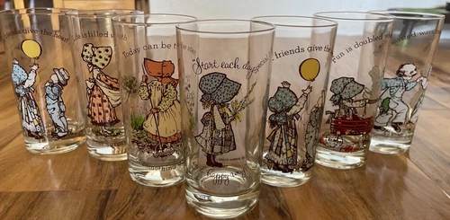 Vintage American Greetings Set of 7 Holly Hobbie 12 oz. Drinking Glasses