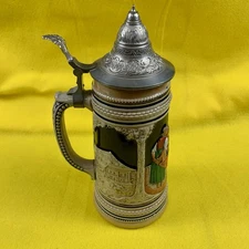 Vintage large M/R Marzi Remy German Ceramic Beer Stein - Pewter Lid