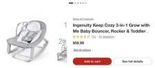 Ingenuity Keep Cozy 3-in-1 Grow with Me Baby Bouncer, Rocker Toddler Seat