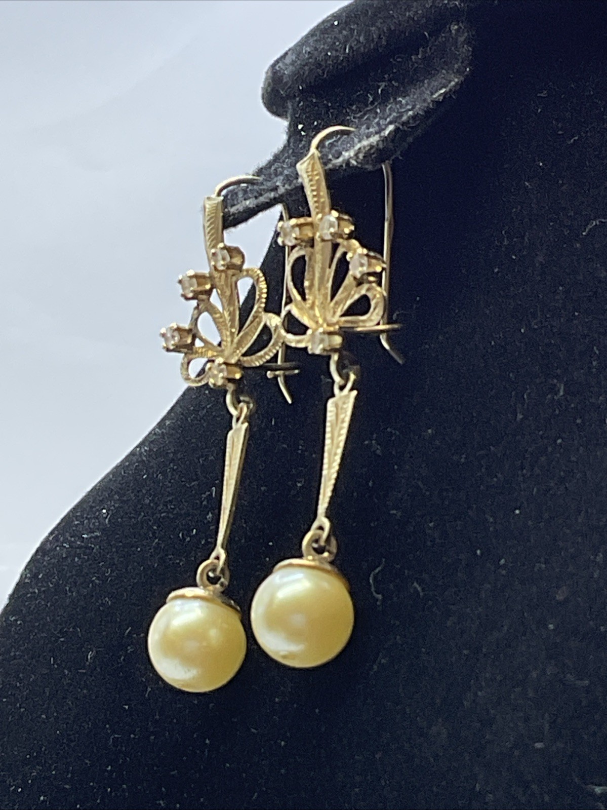 DANGLE DROP Earrings Solid Diamond Cut 10K Yellow… - image 9