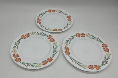 Arcopal France Floral Dinner Plates Set Of 3 White Glass Microwave Dishwasher