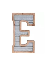 Rustic Galvanized Metal & Wood Letter E Wall Decor Farmhouse Large 14"
