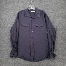 Calvin Klein Button Up Shirt Mens L Large Blue Roll Tab Sleeve Collared Preppy