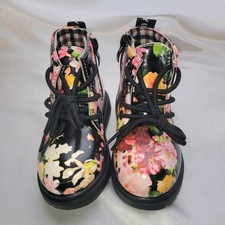 Toddler Girls Comfy Kids Floral Boots Side Zip/Lace up 6.25L 2.75W Faux Leather
