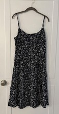 Women's Uniqlo Black Blue Floral Sleeveless Summer Dress Size Med
