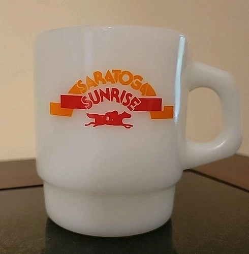 Vintage Saratoga Sunrise Mug/Coffee Cup/ Milk Glass by Anchor Hocking EUC