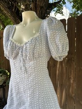 REFORMATION White Ditsy Floral Heirloom  Linen Puff Sleeve Maxi Dress Sz 12 L
