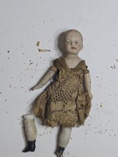Antique German Bisque Head Doll 413-1/0 Original Dress  Cloth Body As Is