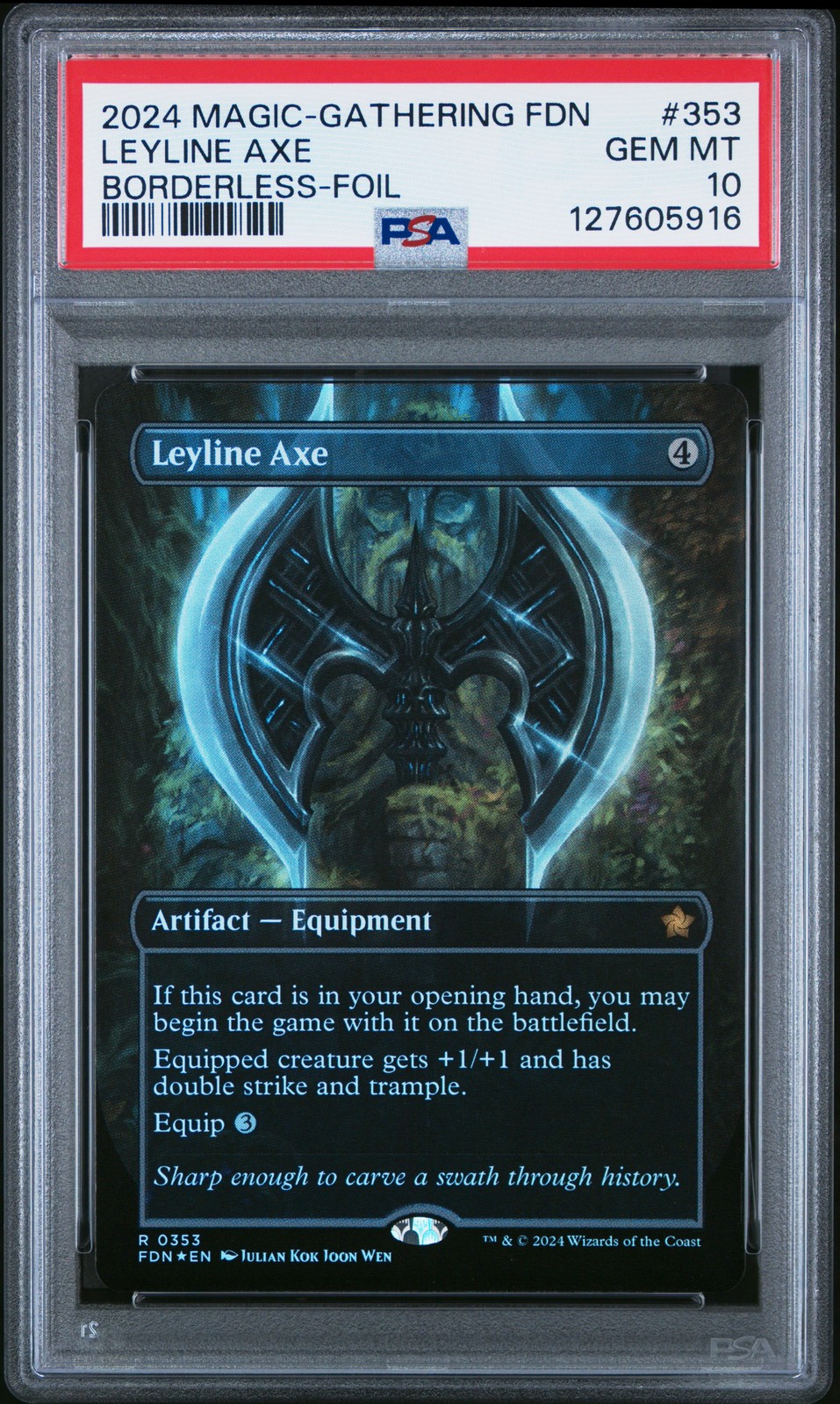 2024 MTG FOUNDATIONS BORDERLESS-FOIL #353 LEYLINE AXE PSA 10