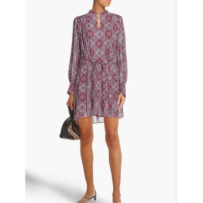 Rag & Bone Carly red medallion print cinched drawstring waist silk mini dress