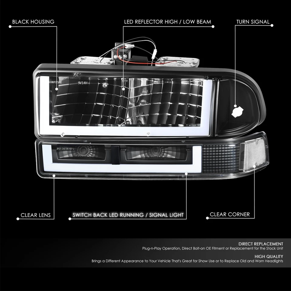 Faros traseros LED DRL en forma de U negros transparentes para Chevy Blazer S10 1998-2004 Foto 2 de 4