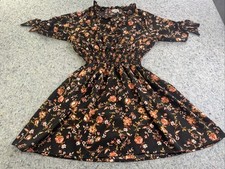 U For Justify Women's M Black Florial Dress Smocked Waist Boho Cottagecore