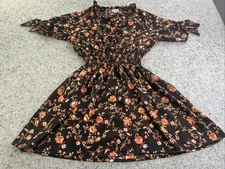 U For Justify Women's M Black Florial Dress Smocked Waist Boho Cottagecore