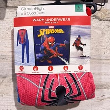 Climate Right Cuddl Duds Spider-Man Thermal Set Boys L 10/12 Blue Red Marvel NWT